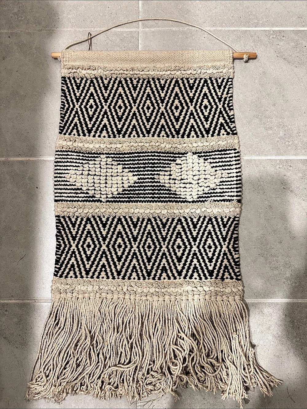 Black & Cream Geometric Wall Tapestry 29” x 18”